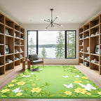 Whimsical White Butterfly Yellow Floral Rug