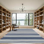 Cream Navy Linear Bands Rug