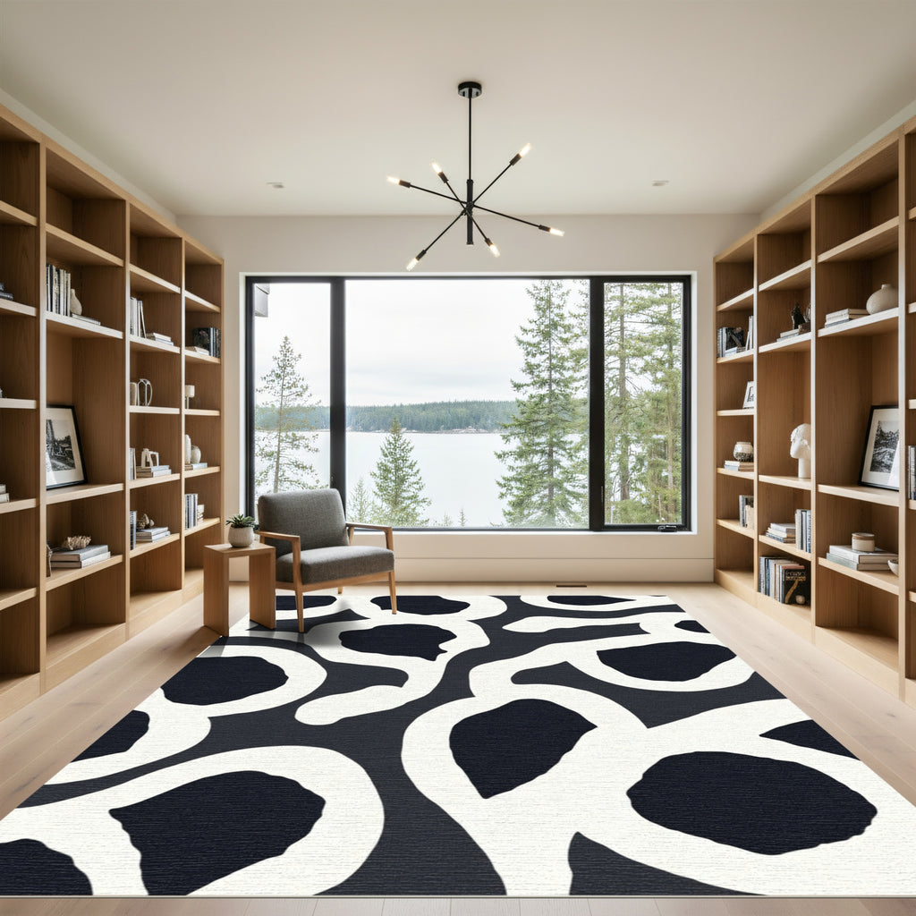 Bold Black White Abstract Loops Rug