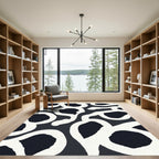 Bold Black White Abstract Loops Rug