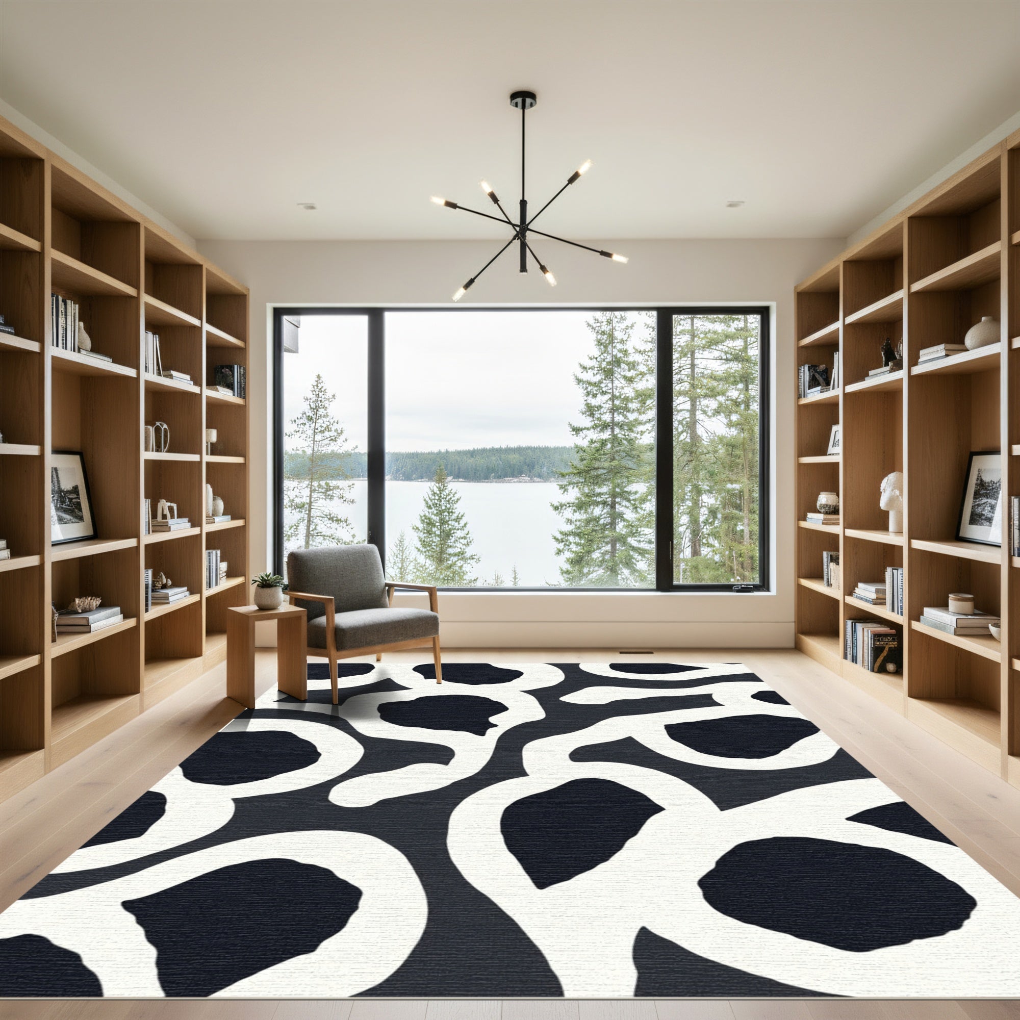 Bold Black White Abstract Loops Rug