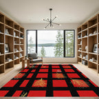 Red Black Gingham Pine Sprigs Rug