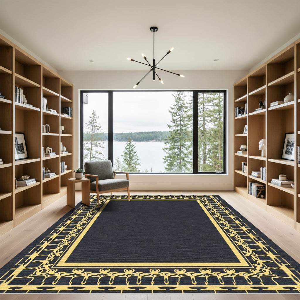 Golden Art Deco Floral Frame Rug