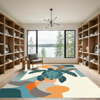 Teal Turtle Abstract Coastal Waves Rug