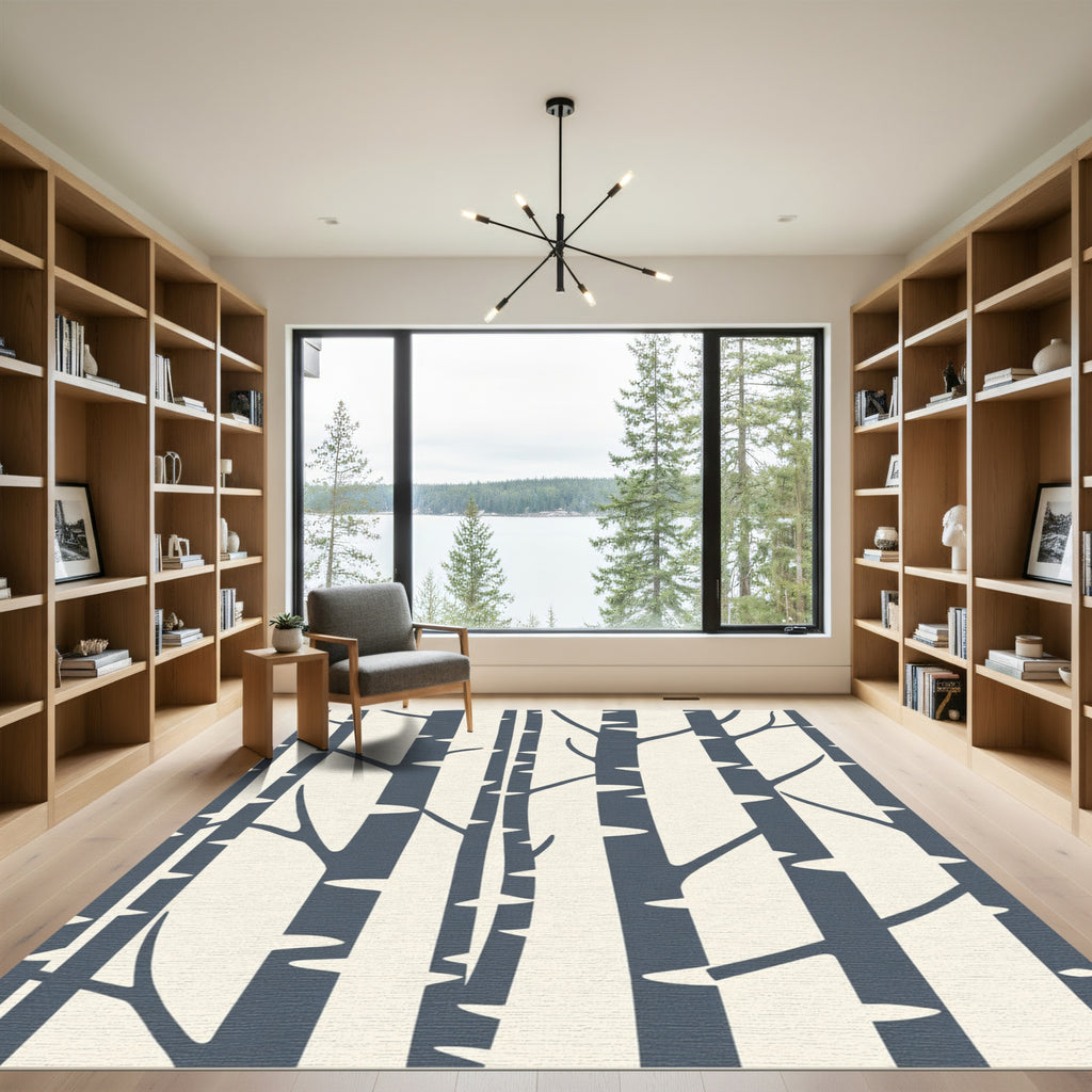 Deep Blue Birch Trees Forest Rug