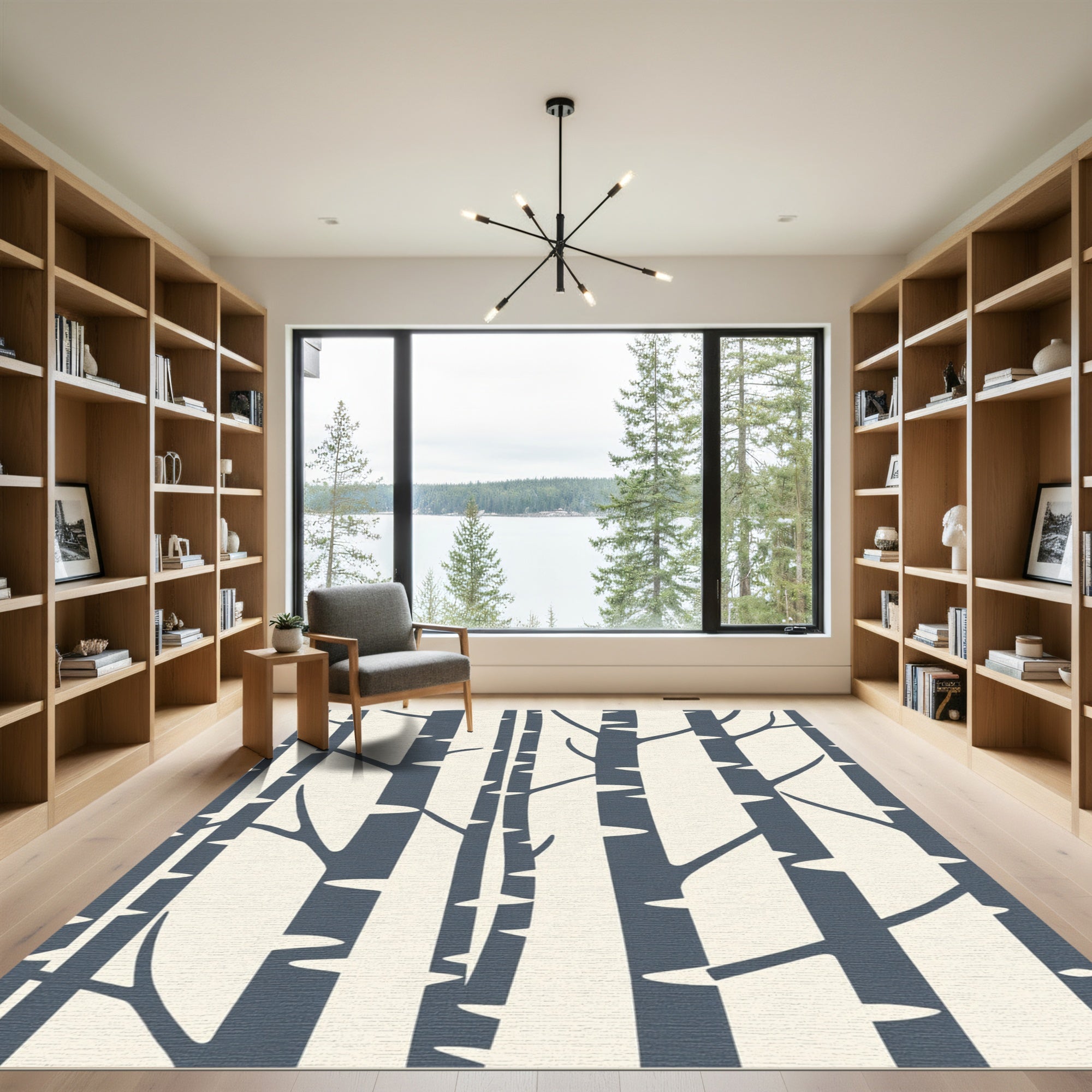 Deep Blue Birch Trees Forest Rug