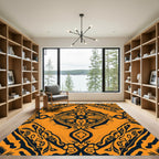 Orange and Black Paisley Floral Medallion Rug