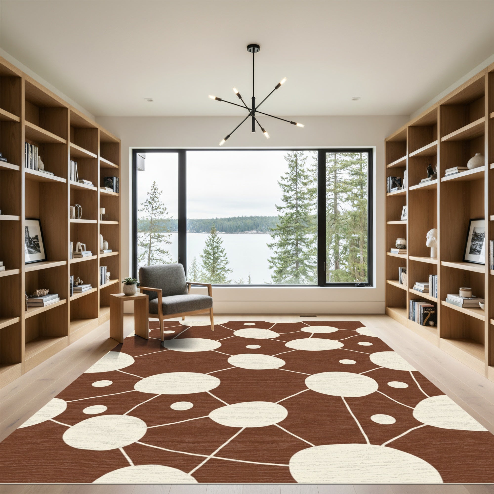 Brown Cream Organic Net Cluster Rug