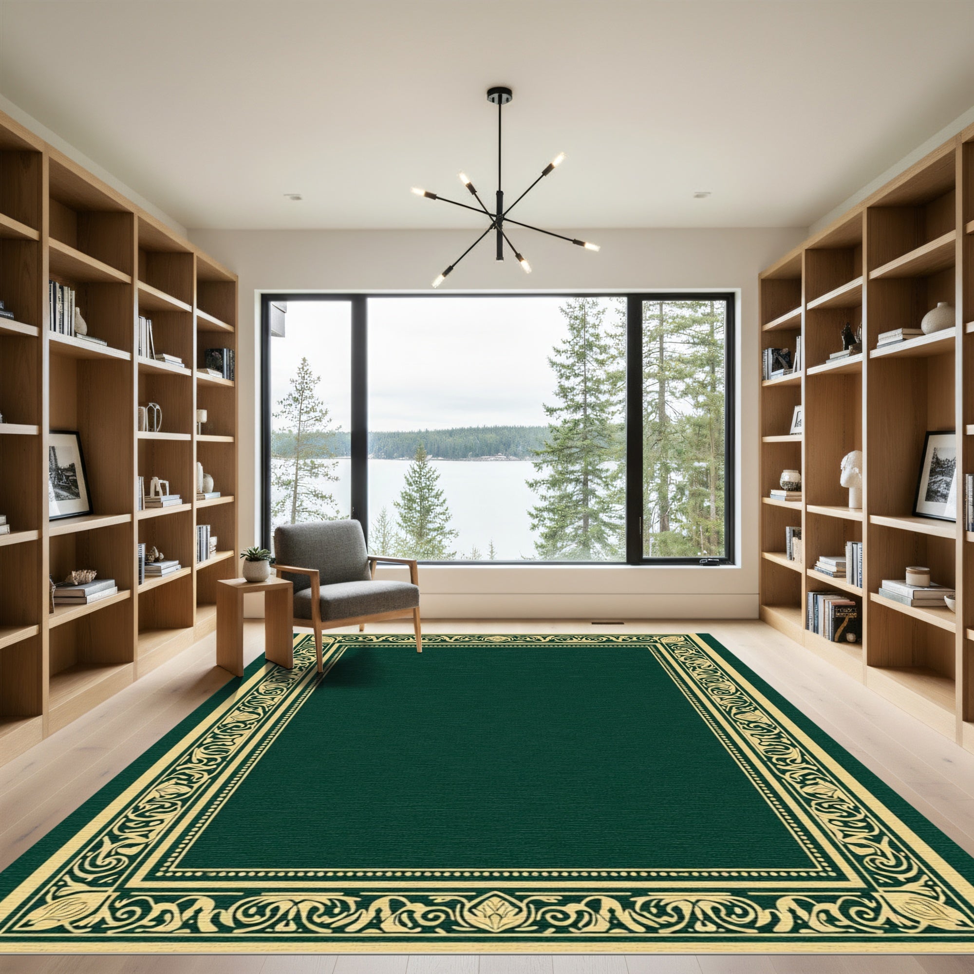 Elegant Gold Vine Scroll Border Rug