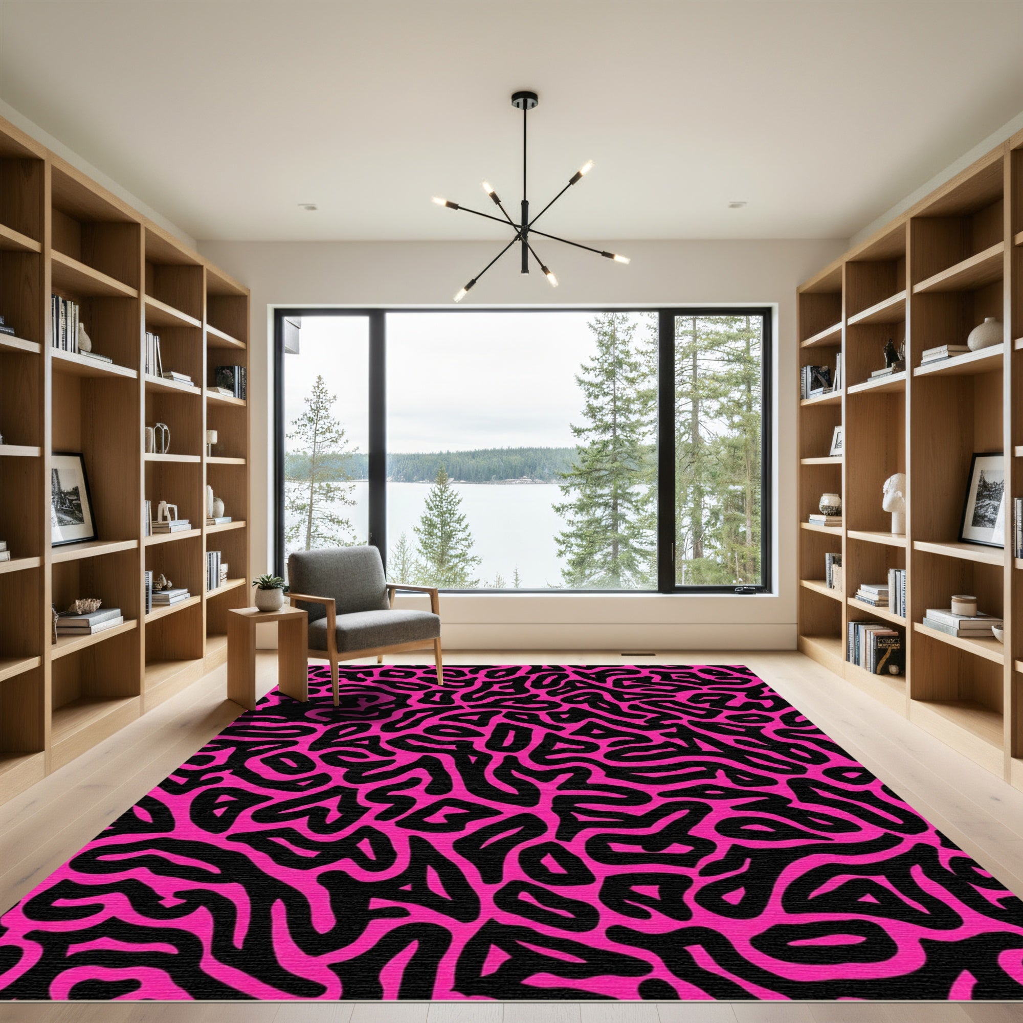 Vivid Magenta Abstract Organic Shapes Rug
