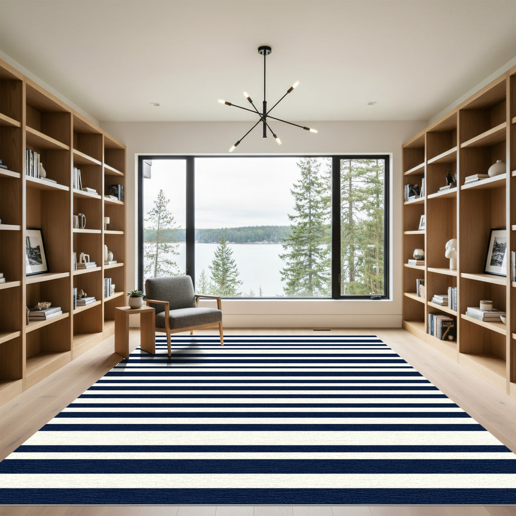 Classic Navy Cream Stripe Rug