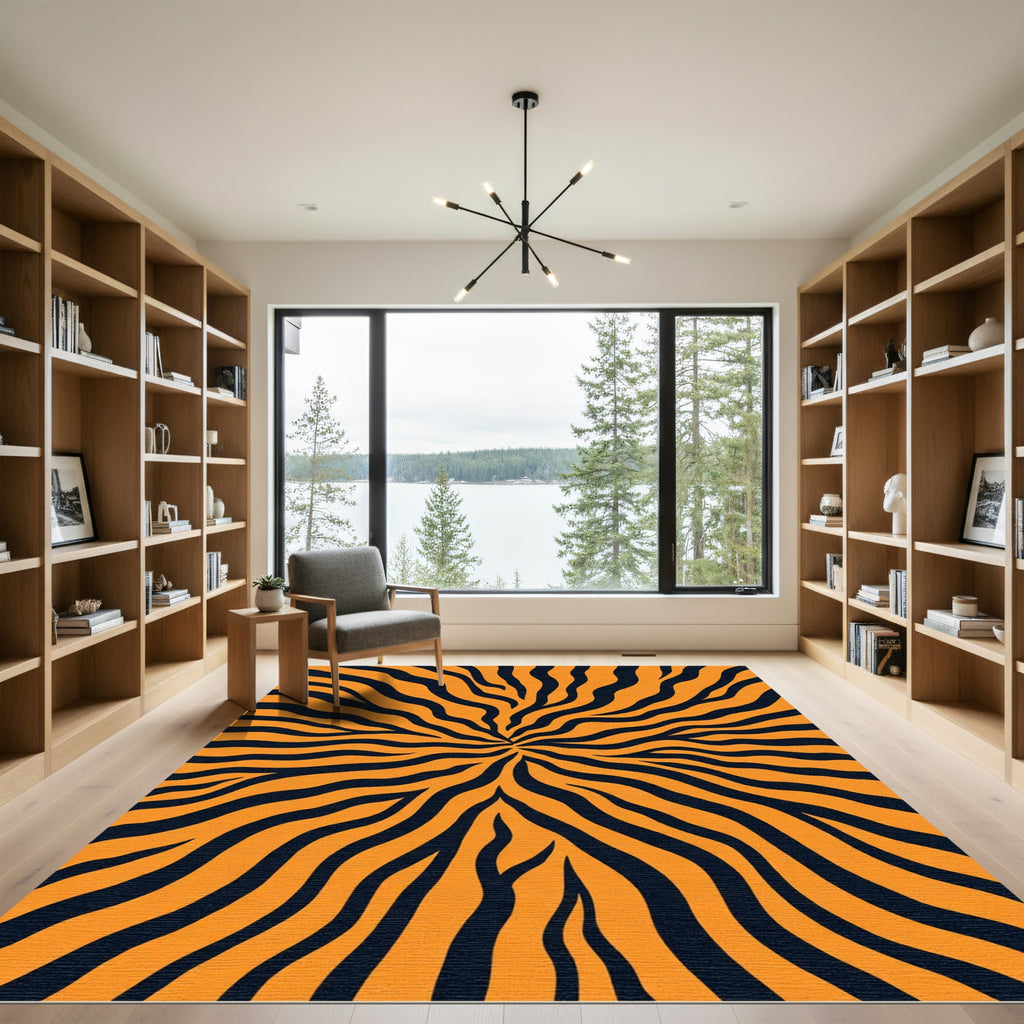 Bold Orange Black Animal Print Burst Rug