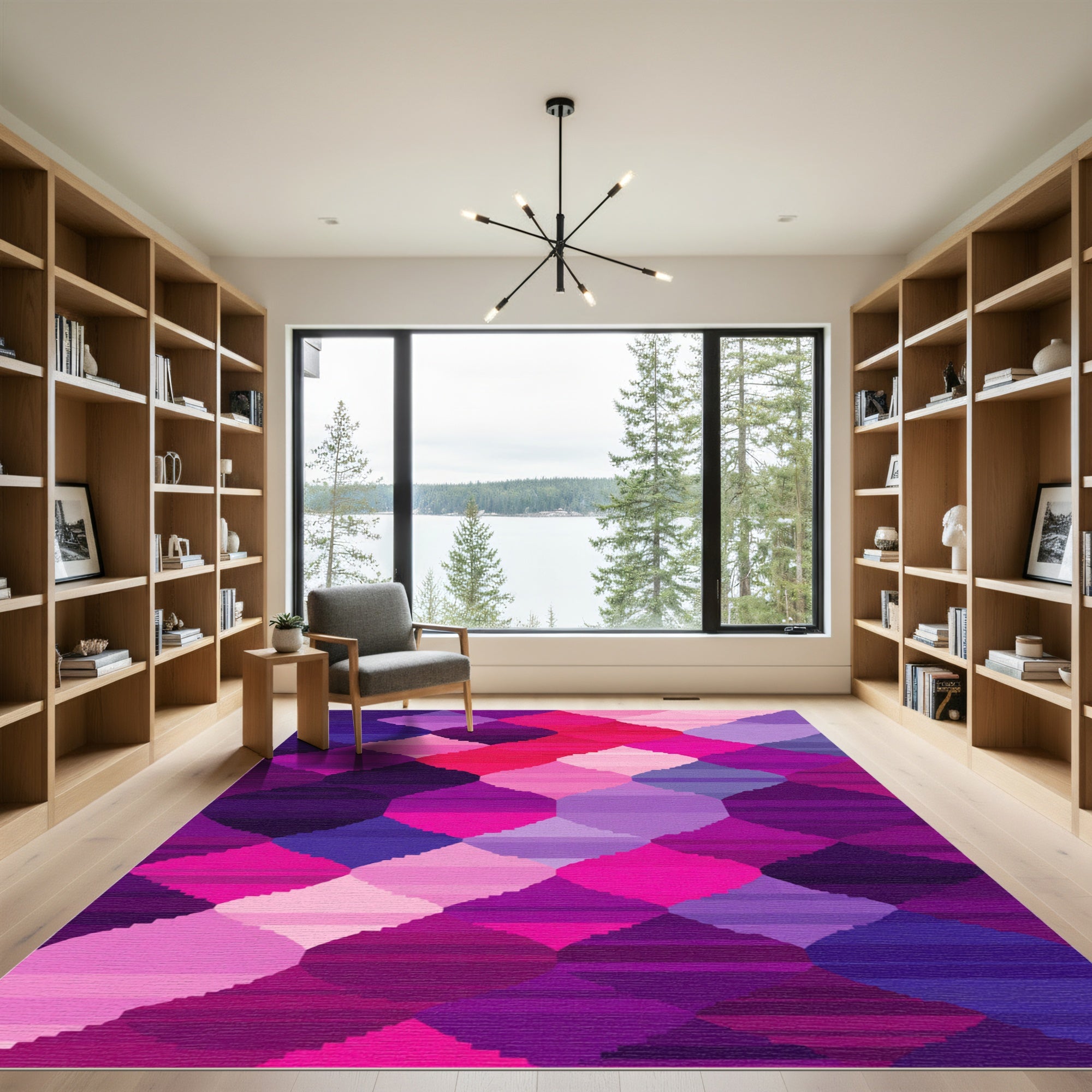 Vibrant Magenta Geometric Diamond Quilt Rug