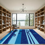 Navy Blue Floral Branch Stripe Rug