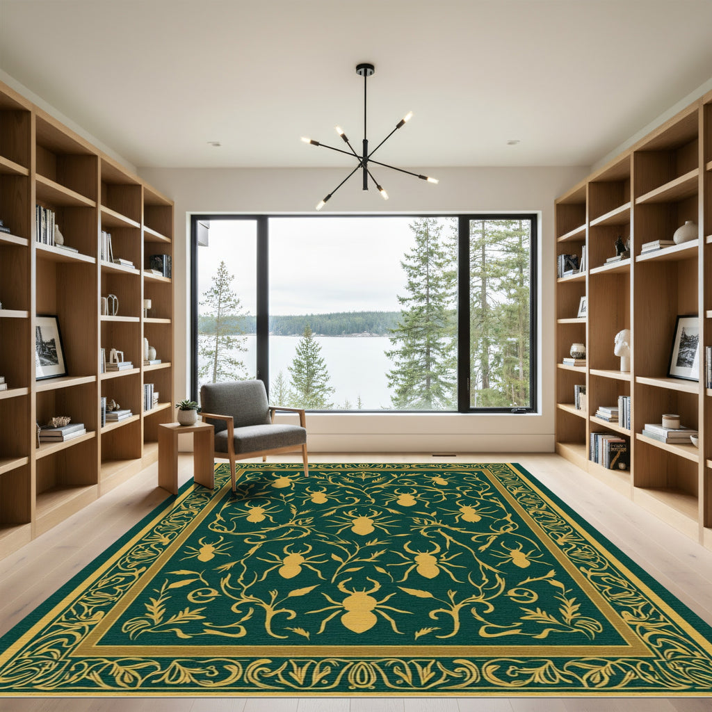 Emerald Gold Beetle Vine Art Rug