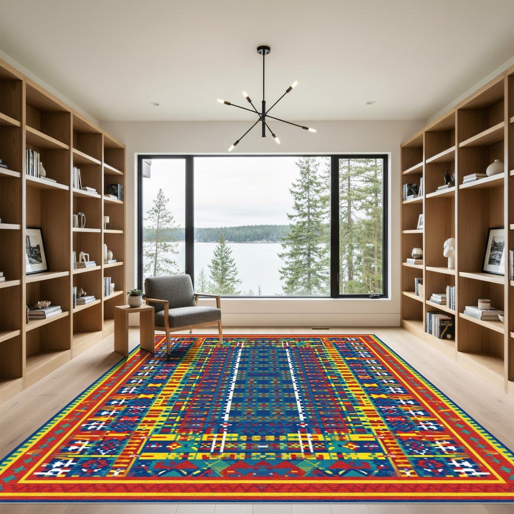 Vibrant Geometric Tribal Medallion Rug