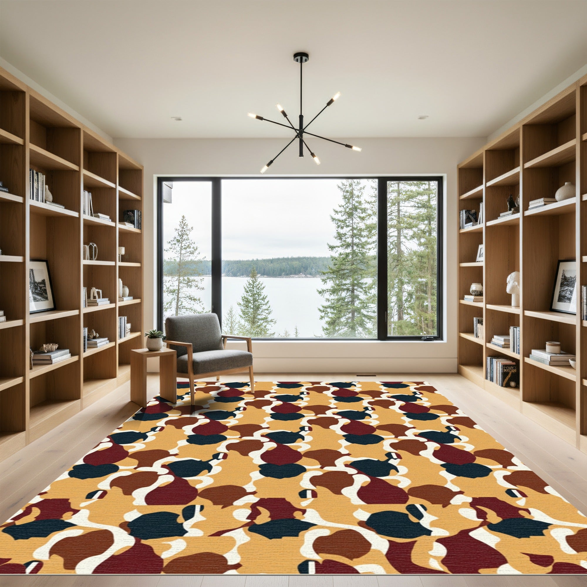 Earthy Camouflage Abstract Shapes Rug