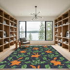 Whimsical Orange Rabbits Green Foliage Rug