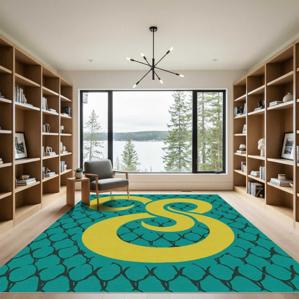 Teal Yellow Swirl Abstract Contemporary Rug
