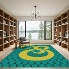 Teal Yellow Swirl Abstract Contemporary Rug