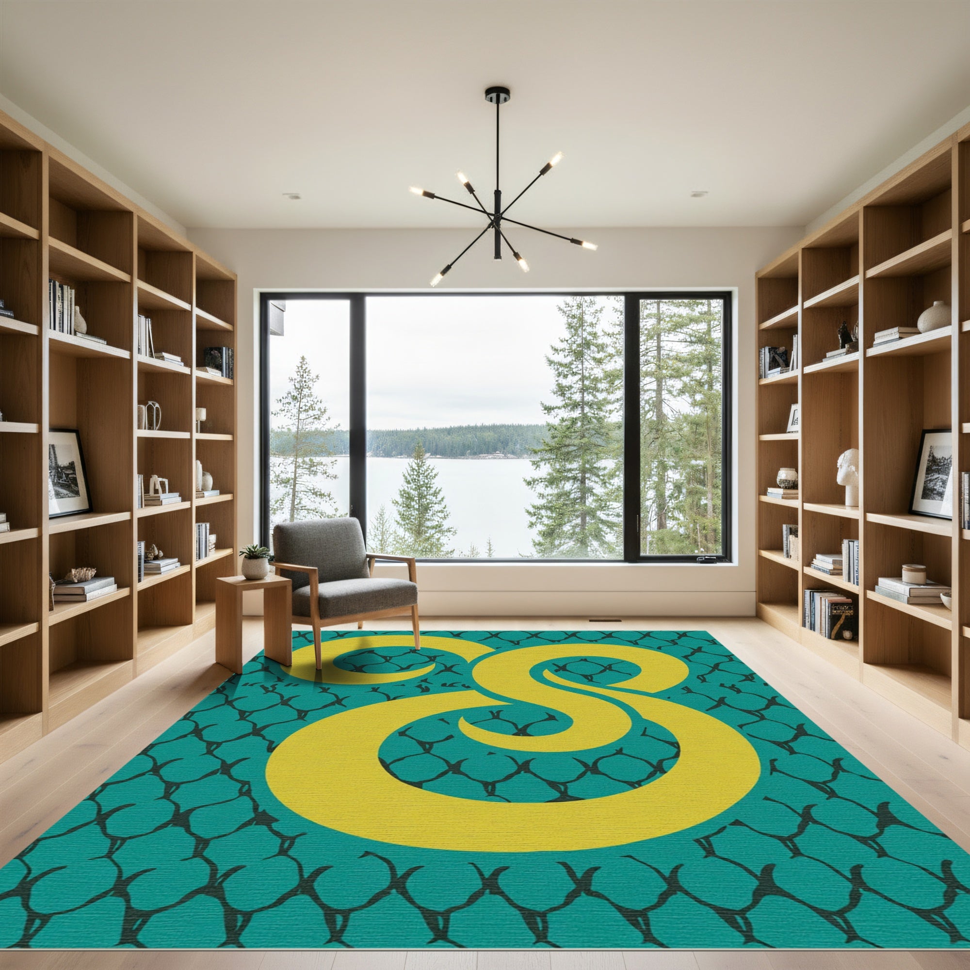 Teal Yellow Swirl Abstract Contemporary Rug