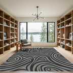 Dark Gray Abstract Swirl Fibers Rug