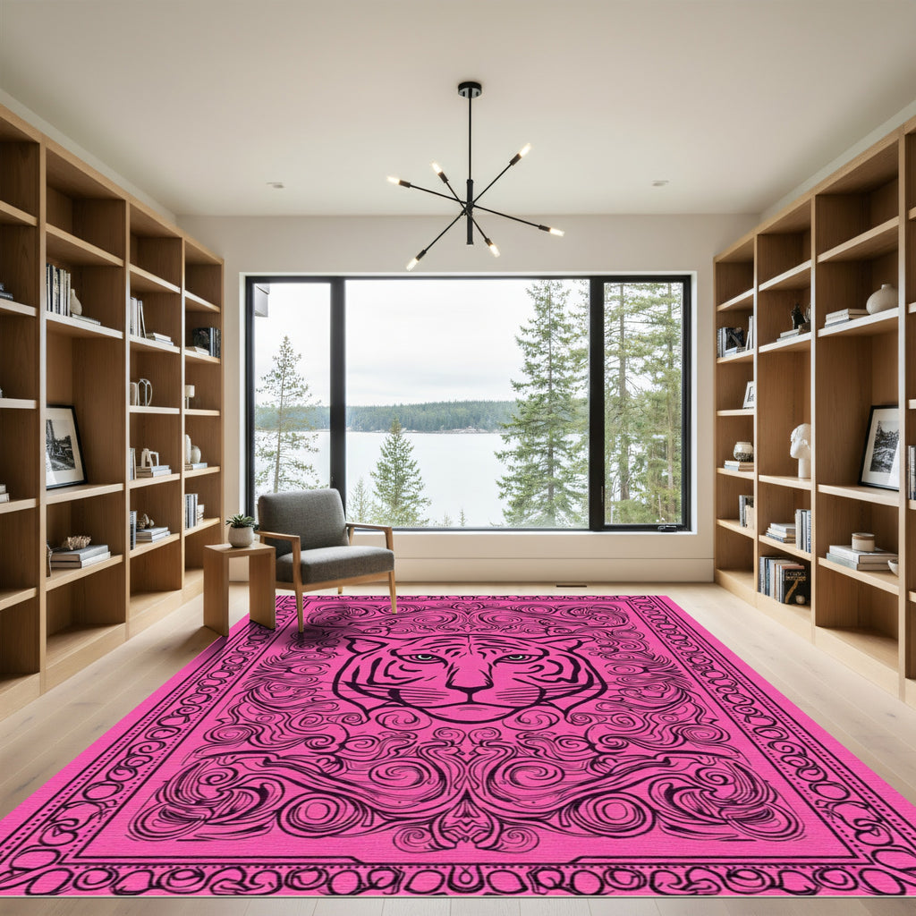 Vivid Pink Tiger Swirls Frame Rug