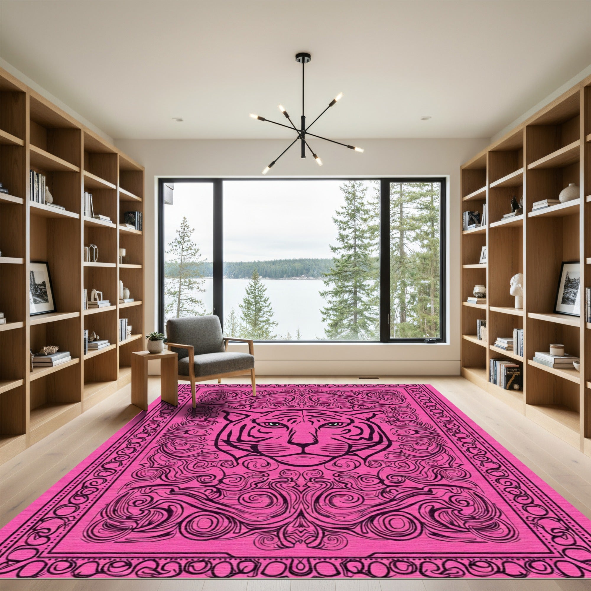 Vivid Pink Tiger Swirls Frame Rug