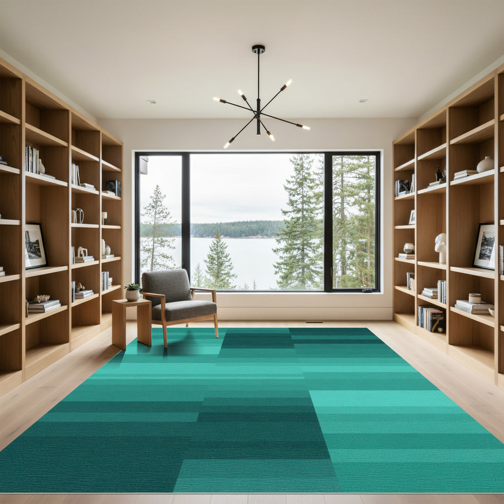 Teal Gradient Geometric Blocks Rug