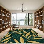 Golden Leaf Branches Emerald Background Rug