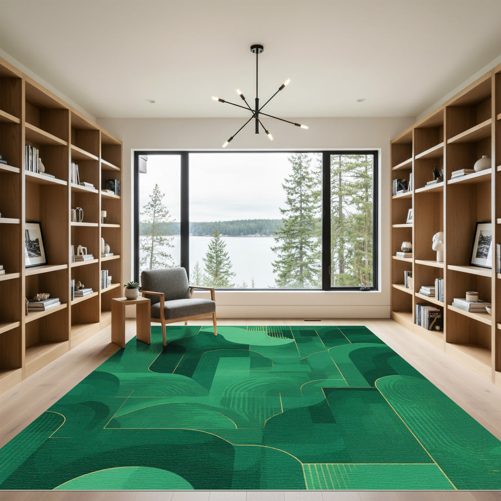 Emerald Green Abstract Geometric Form Rug
