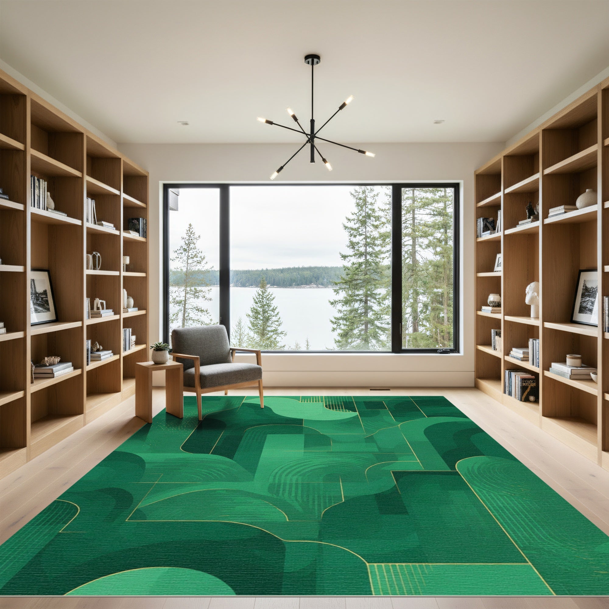 Emerald Green Abstract Geometric Form Rug