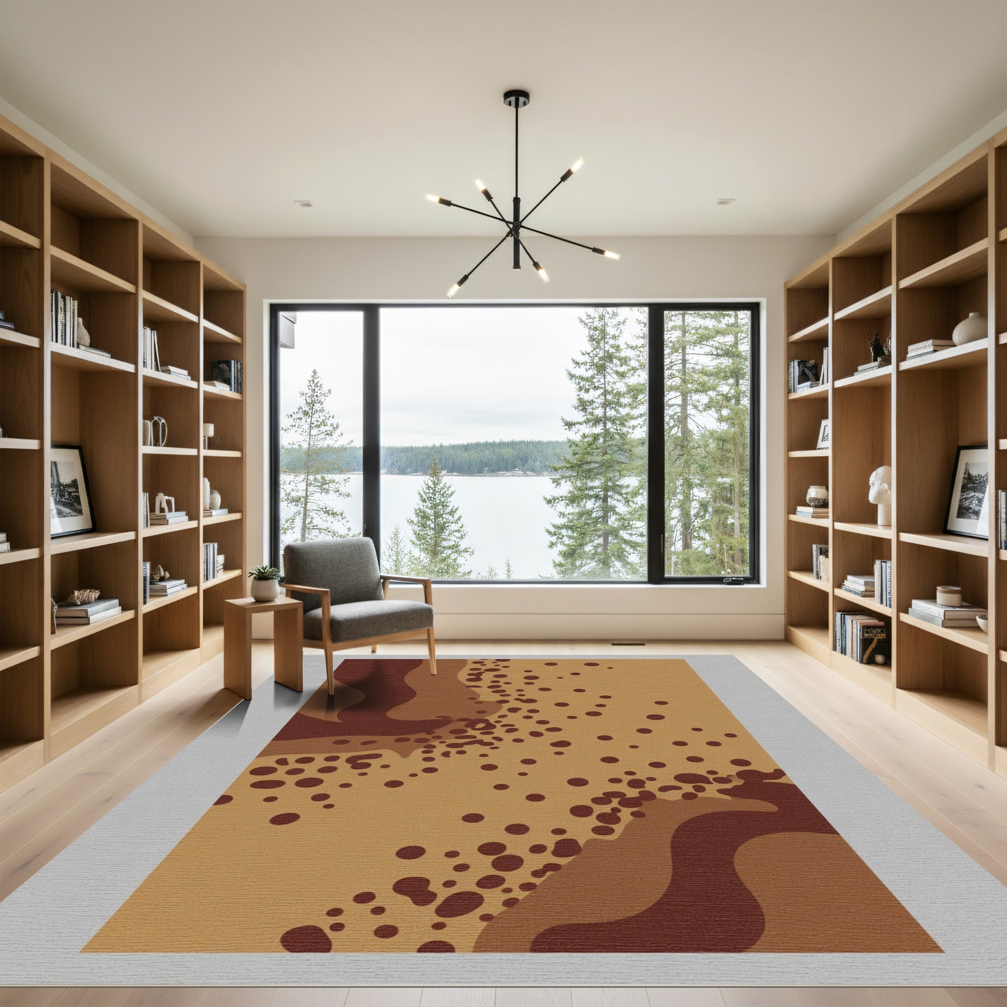 Earthy Brown Abstract Polka Dot Rug