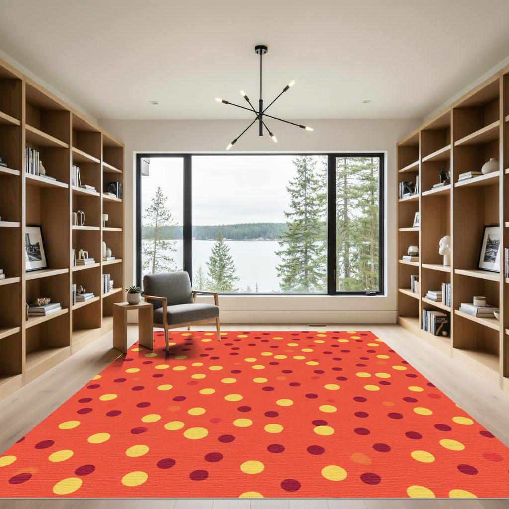 Orange Red Yellow Polka Dot Composition Rug