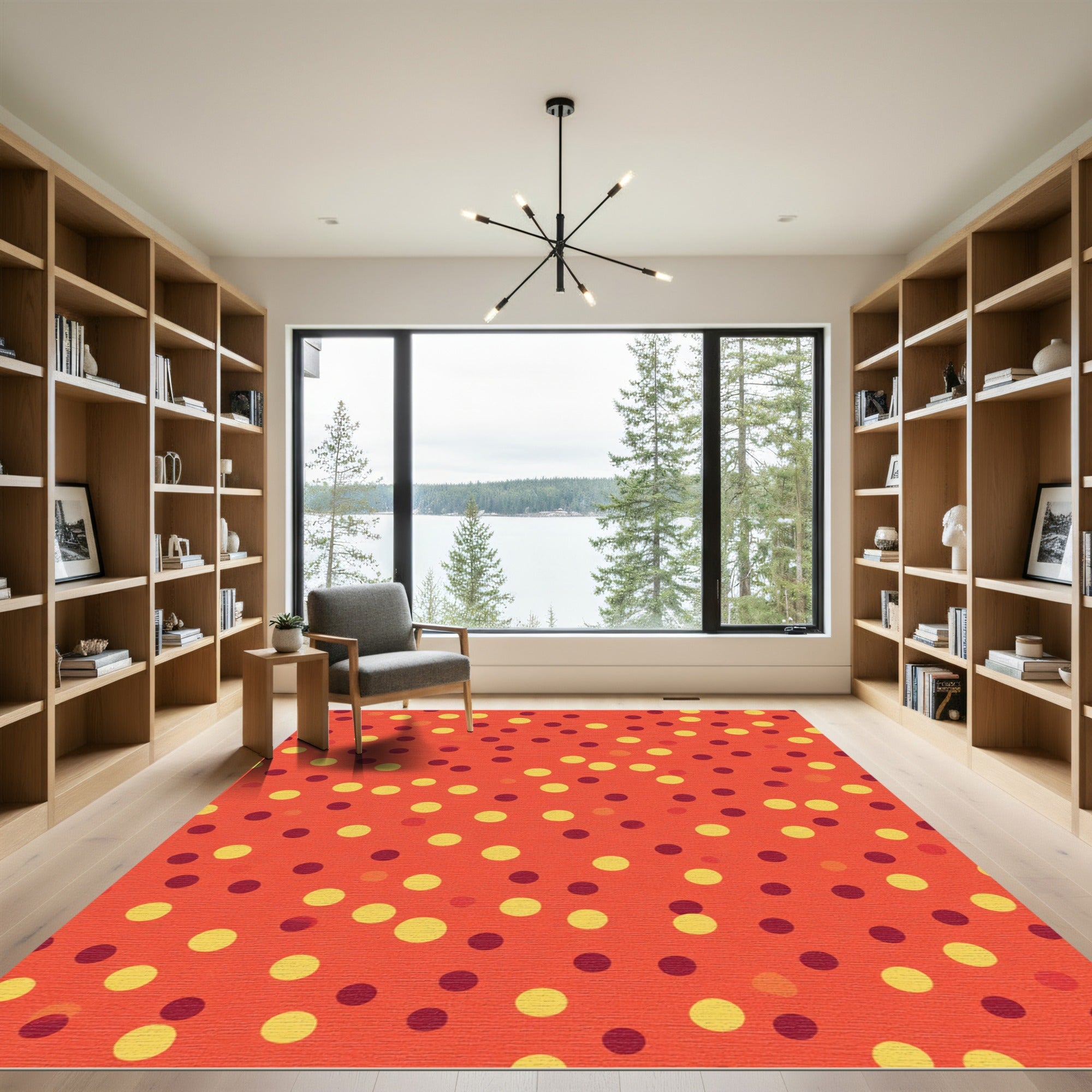 Orange Red Yellow Polka Dot Composition Rug