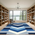 Deep Blue Chevron Geometric Stripes Rug