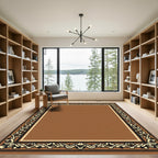 Brown White Black Ornate Border Rug