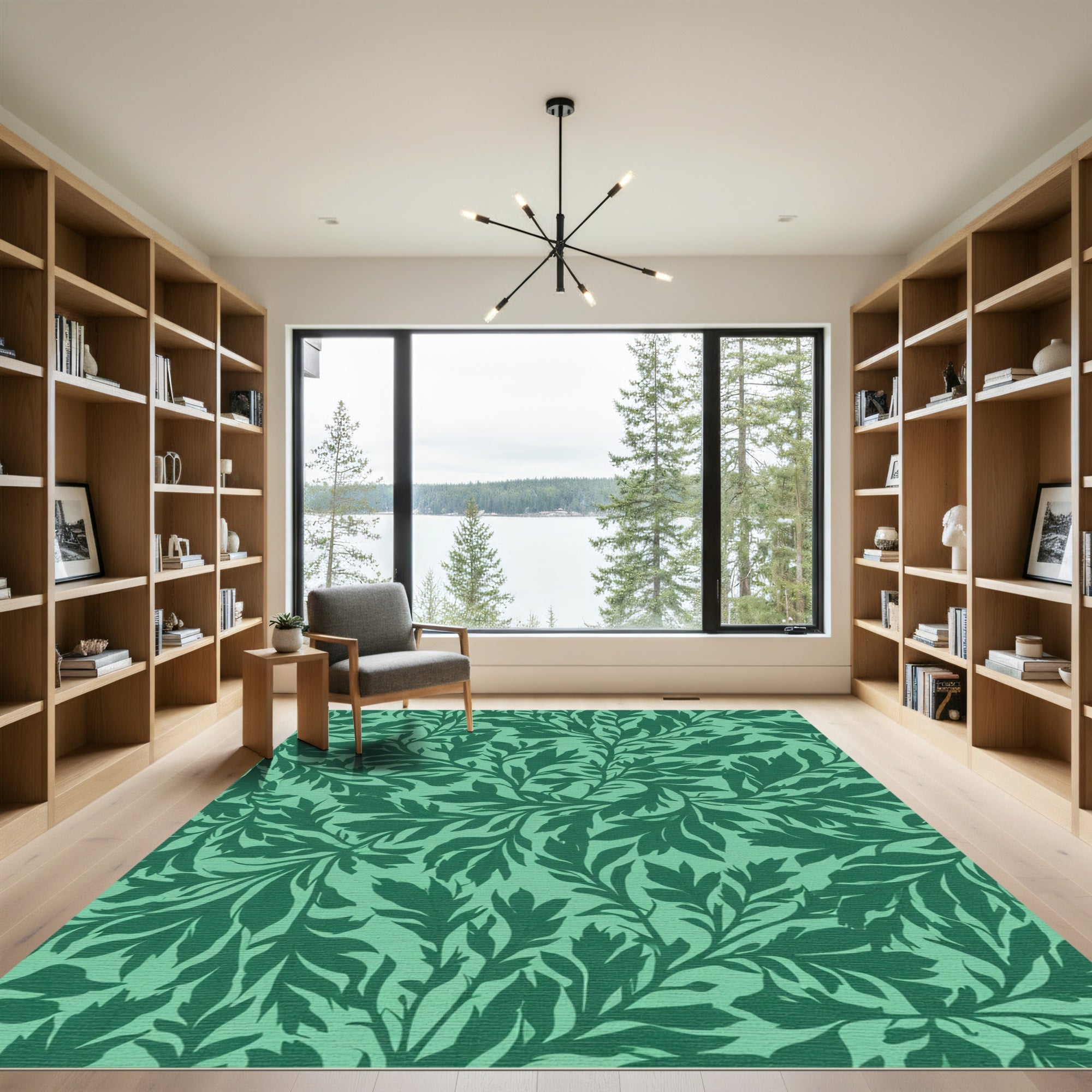 Emerald Green Leafy Branch Tapestry Rug