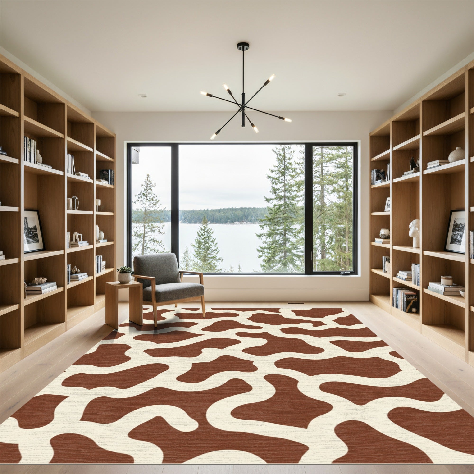 Rich Brown White Abstract Irregular Shapes Rug