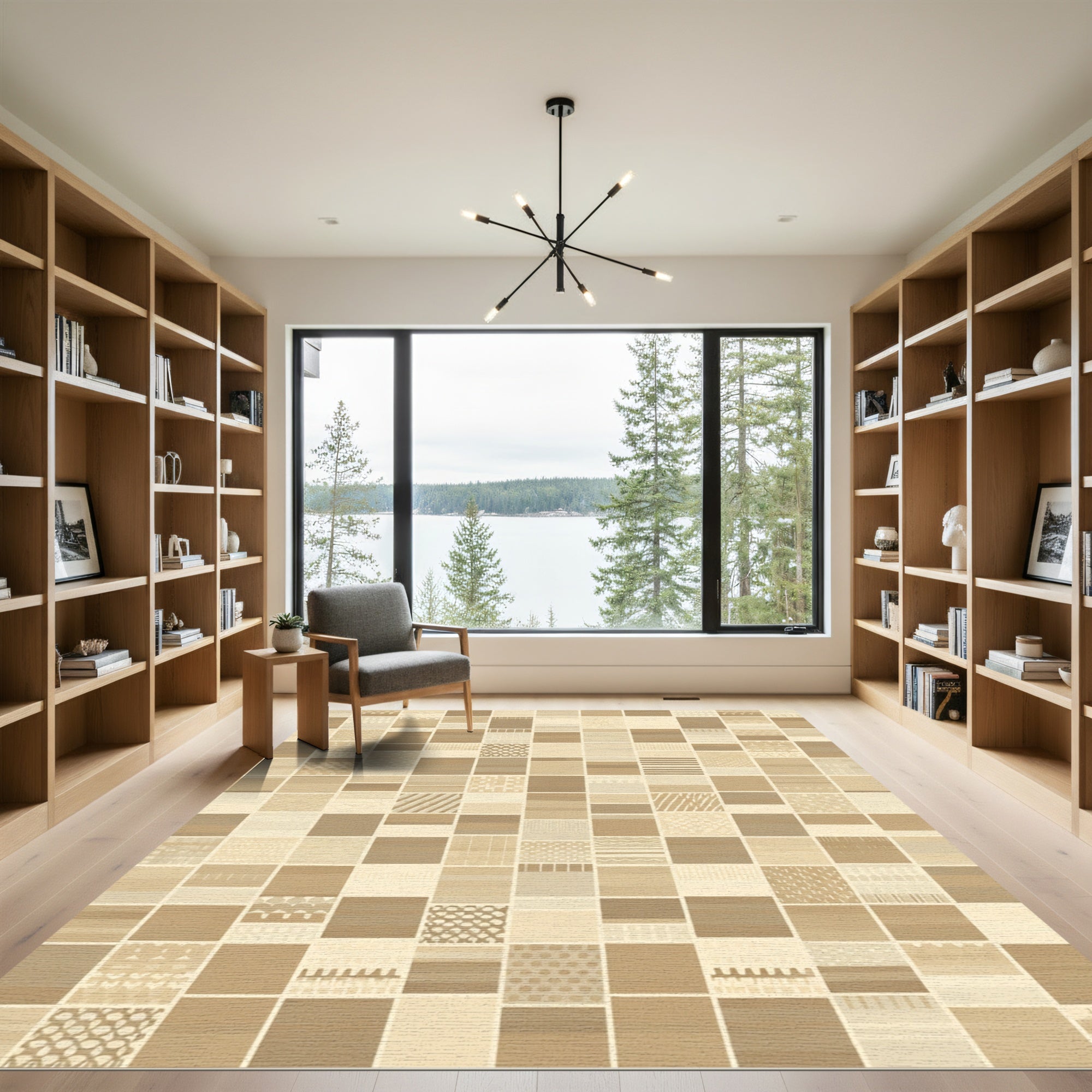 Earthy Tone Textured Patchwork Squares Rug