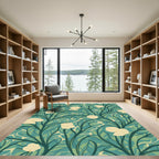 Lush Teal Cream Floral Vines Rug