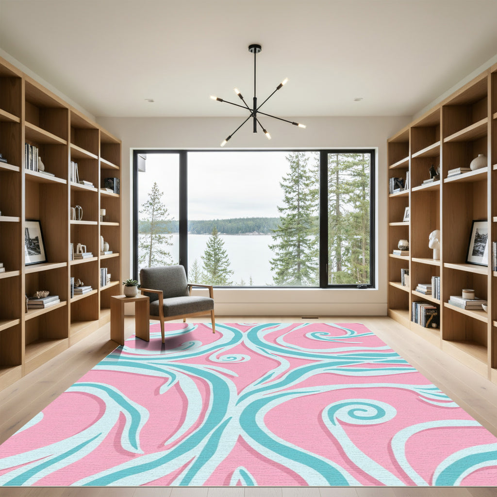 Pink and Aqua Swirl Curvy Rug