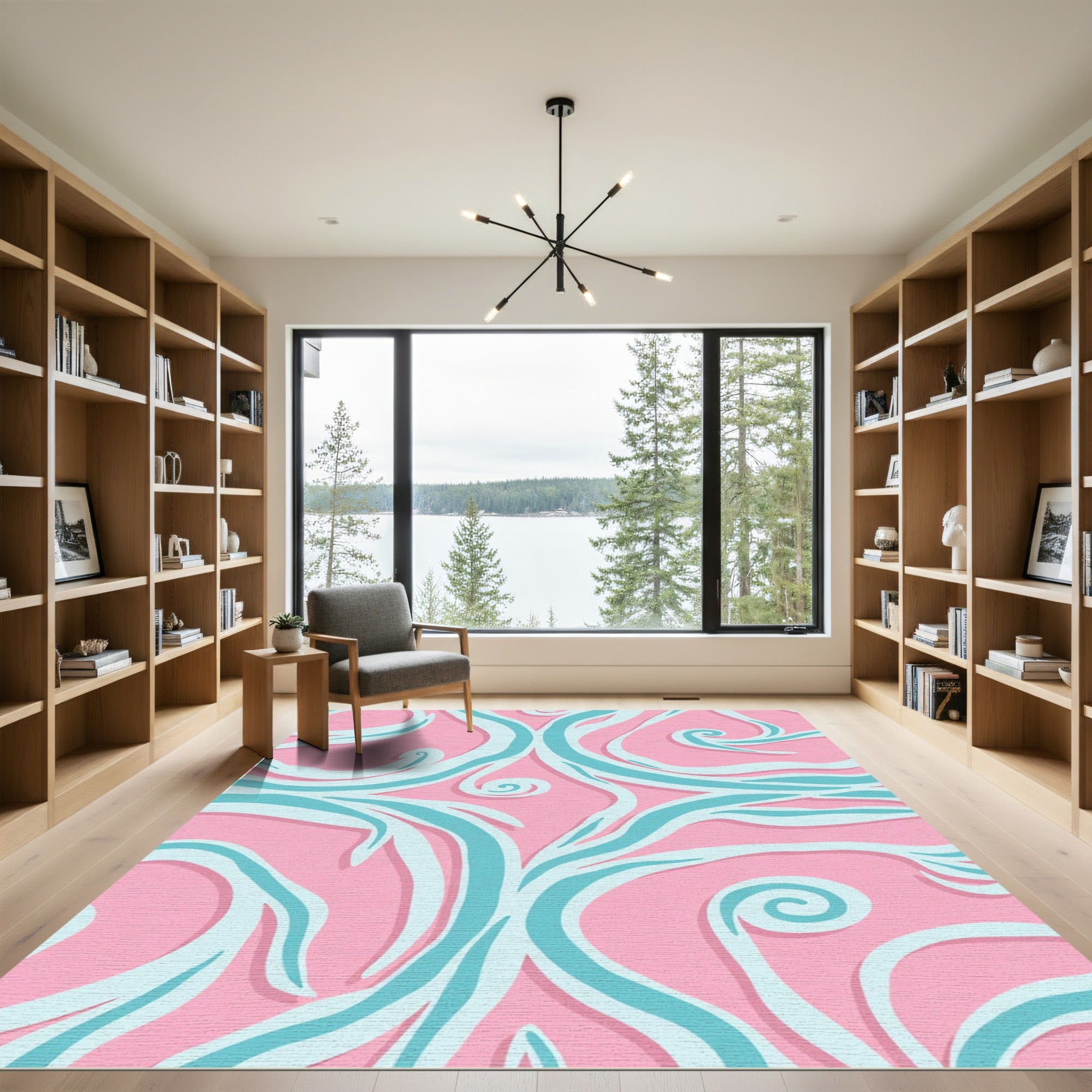 Pink and Aqua Swirl Curvy Rug