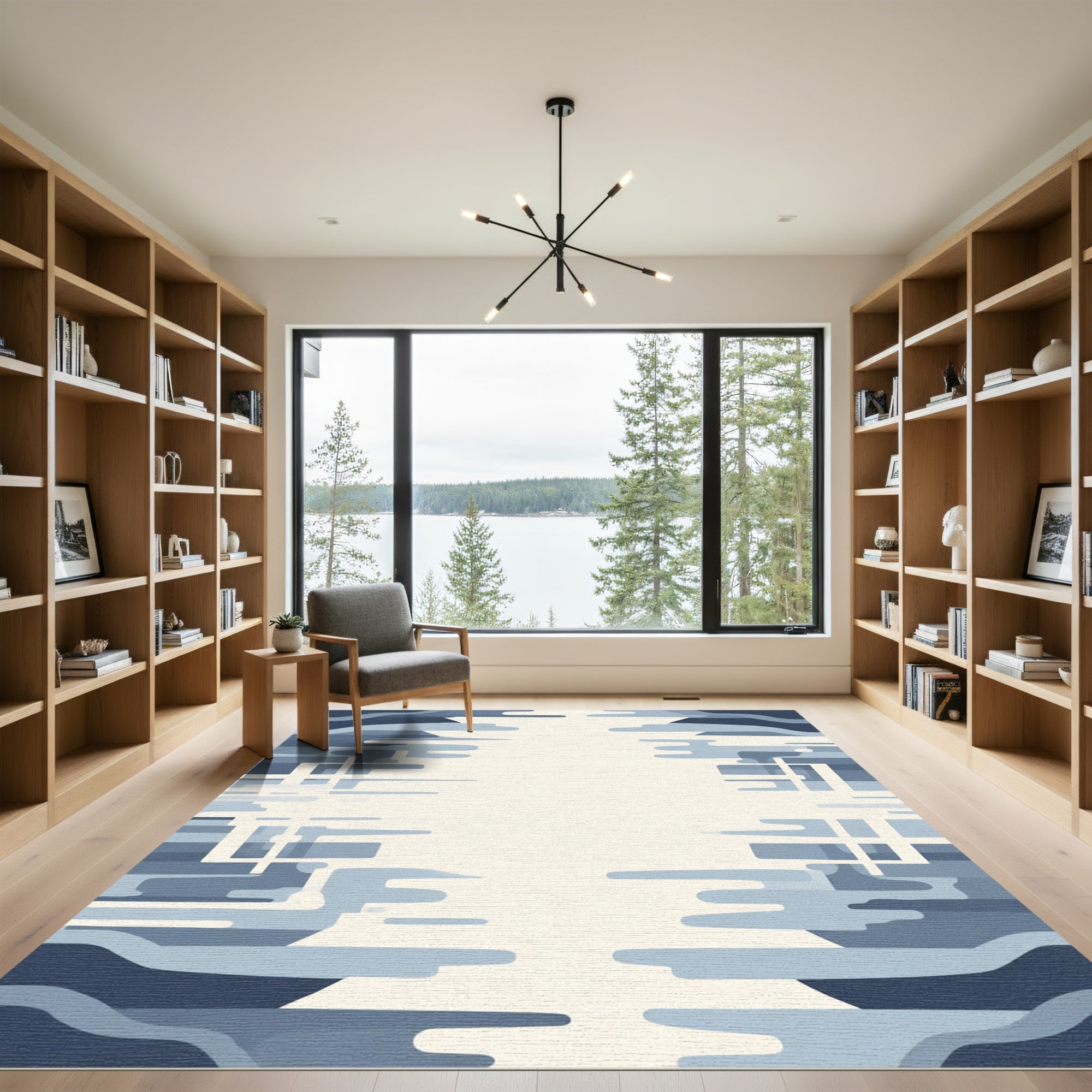 Cool Blue Abstract Landscape Rug