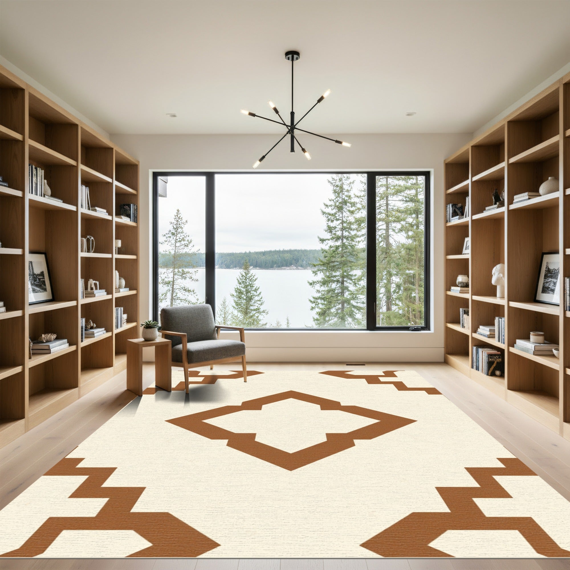 Cream Brown Geometric Diamond Shape Rug