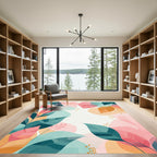 Teal Pink Golden Leafy Garden Rug
