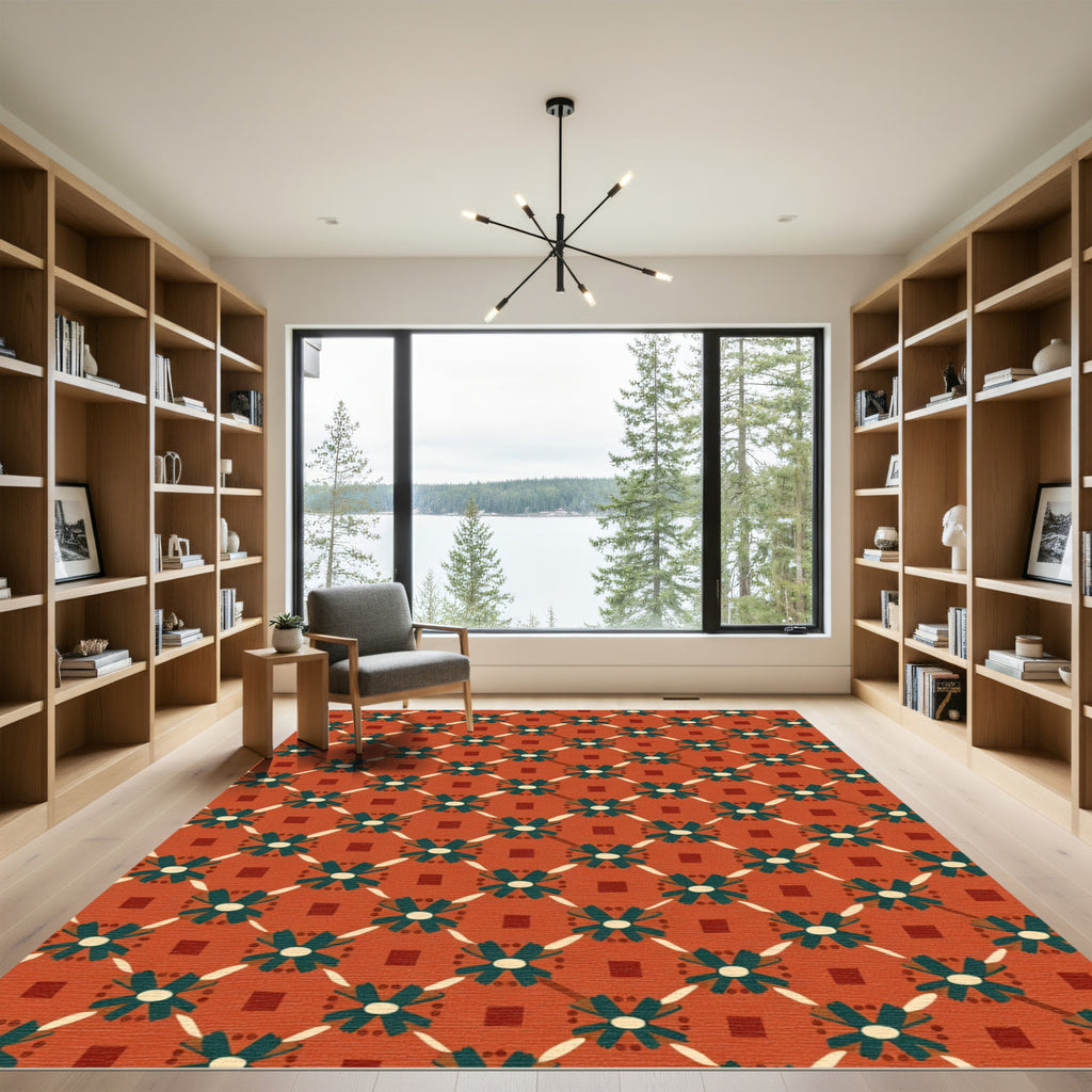 Terracotta Teal Star Lattice Rug