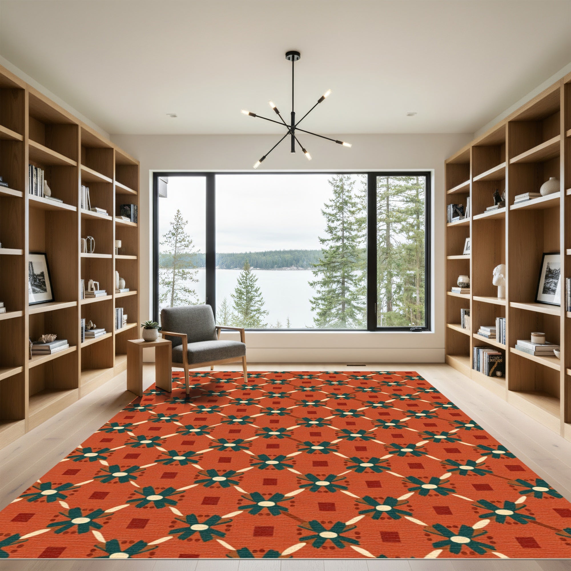 Terracotta Teal Star Lattice Rug
