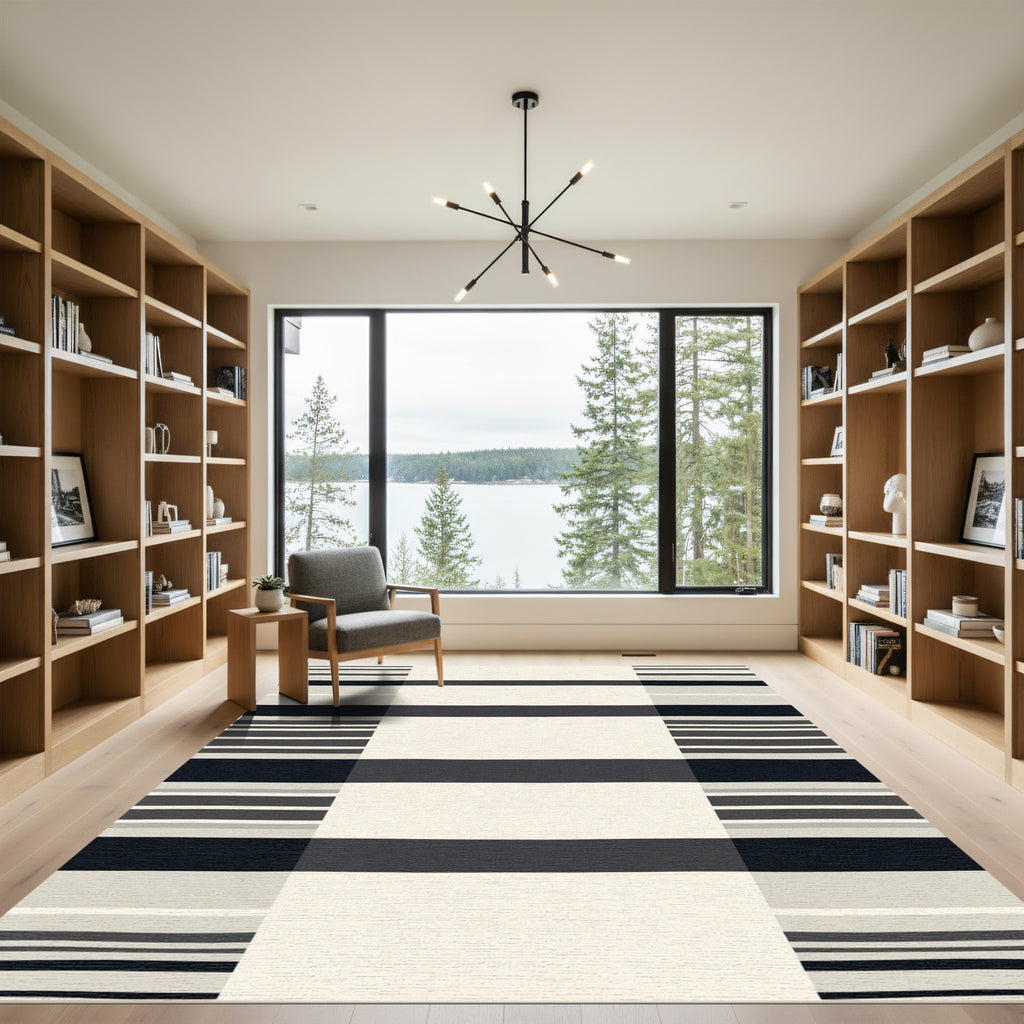 Modern Wide Stripe Monochrome Rug