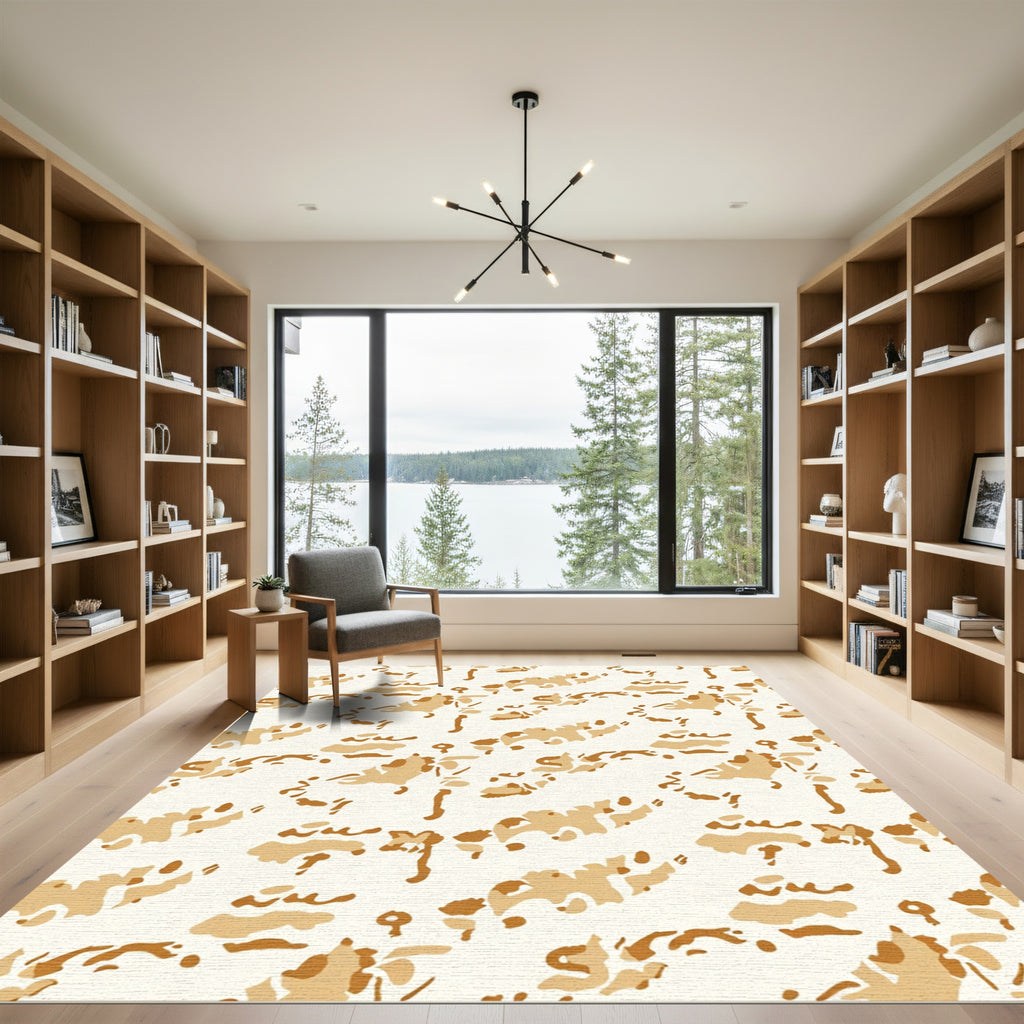Earthy Tan Abstract Brushstroke Arrangement Rug